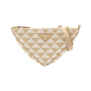Prada Triangle Shoulder Bag Canvas Leather Beige Cream White